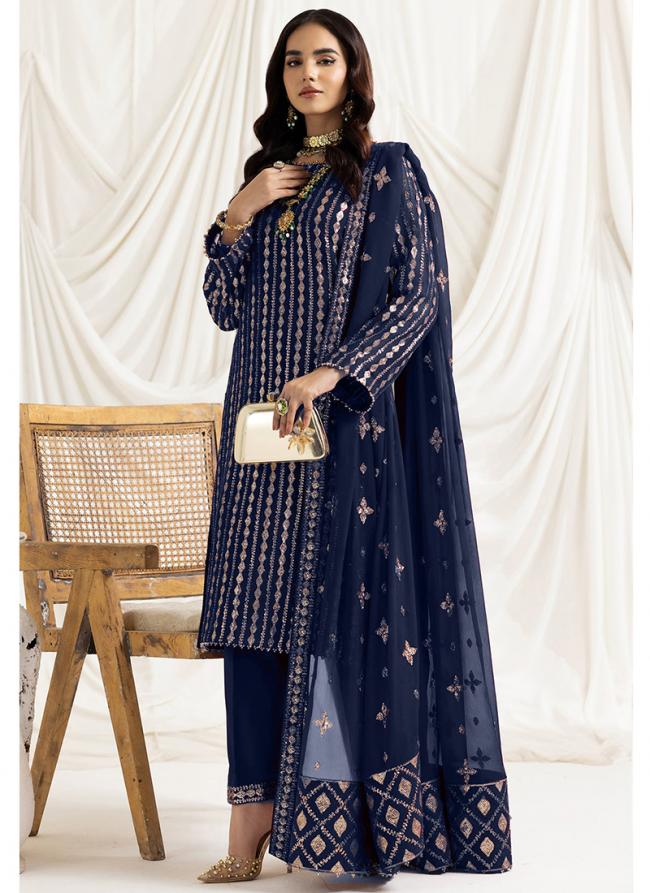 Georgette Blue Wedding Wear Embroidery Work Pakistani Suit